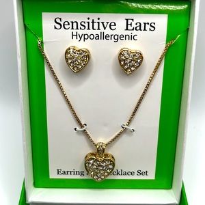 Gold Heart Necklace & Earring Set